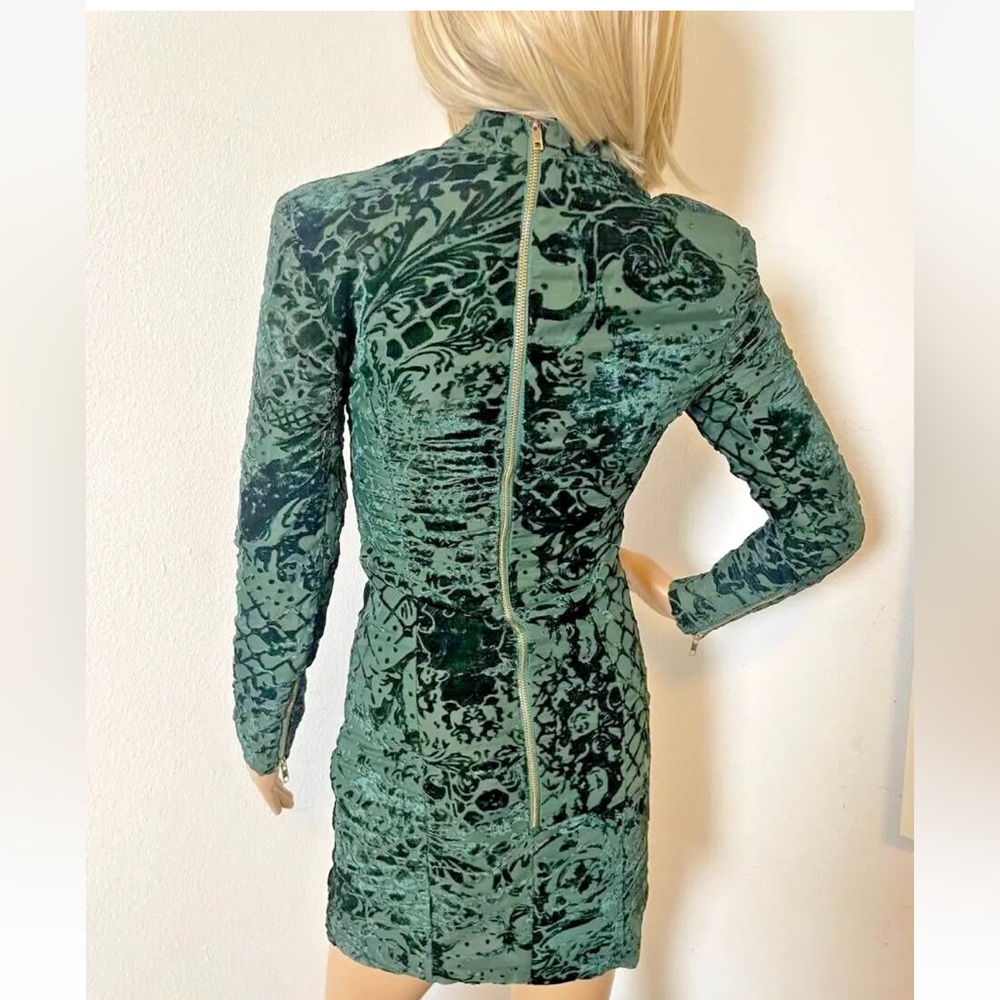 Green Velvet Mini Dress - Mock Neck - Cocktail Style